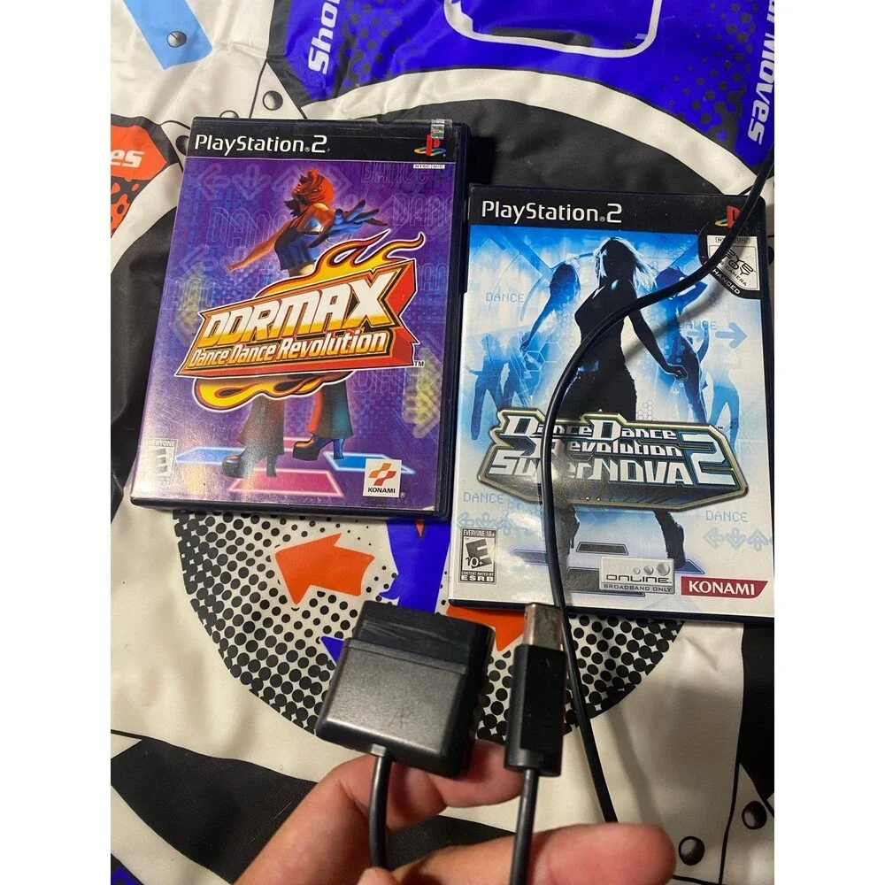 PS2 DDR max 1 + 2 Playstation 2 Dance Dance Revolution w PS2 Dance Pads + games